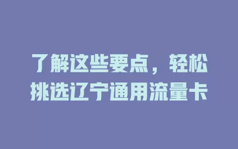 了解这些要点，轻松挑选辽宁通用流量卡