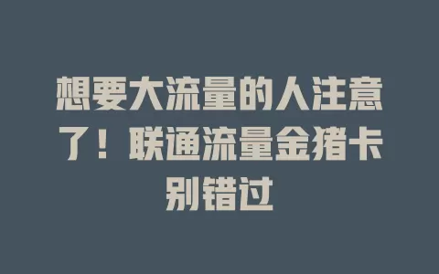 想要大流量的人注意了！联通流量金猪卡别错过