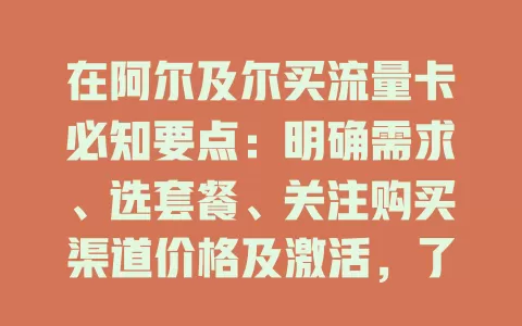 在阿尔及尔买流量卡必知要点：明确需求、选套餐、关注购买渠道价格及激活，了解网络覆盖