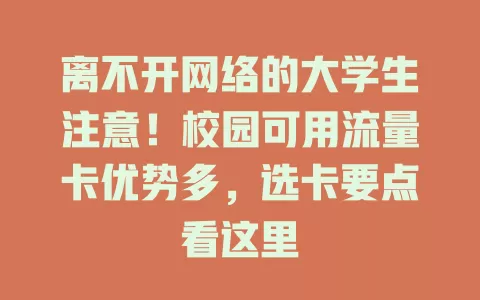 离不开网络的大学生注意！校园可用流量卡优势多，选卡要点看这里