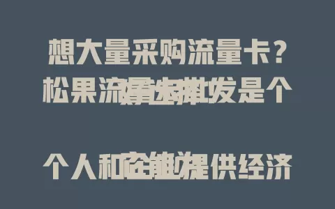 想大量采购流量卡？松果流量卡批发是个好选择！

它能为个人和企业提供经济便捷的流量获取方式，企业可降成本提效率，个人能告别频繁充值。其灵活性高，适配各种场景。选时关注质量等要点，就能享受实惠网络体验。