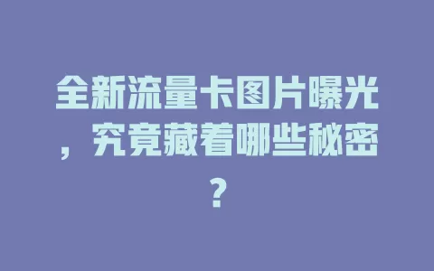 全新流量卡图片曝光，究竟藏着哪些秘密？