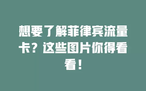 想要了解菲律宾流量卡？这些图片你得看看！