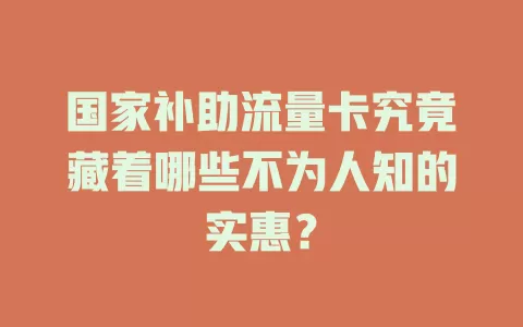 国家补助流量卡究竟藏着哪些不为人知的实惠？
