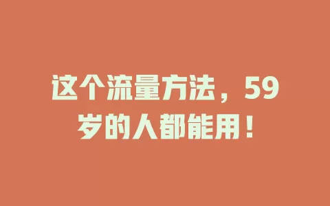 这个流量方法，59岁的人都能用！