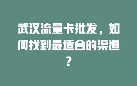 武汉流量卡批发，如何找到最适合的渠道？