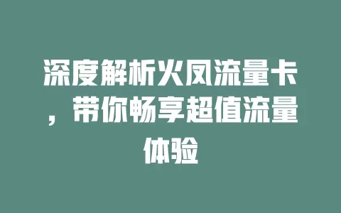 深度解析火凤流量卡，带你畅享超值流量体验