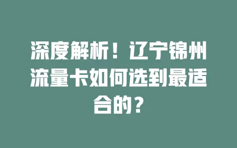 深度解析！辽宁锦州流量卡如何选到最适合的？
