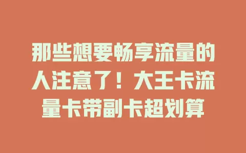那些想要畅享流量的人注意了！大王卡流量卡带副卡超划算