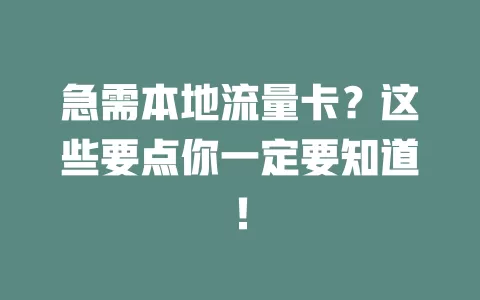 急需本地流量卡？这些要点你一定要知道！