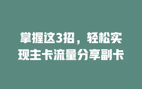 掌握这3招，轻松实现主卡流量分享副卡
