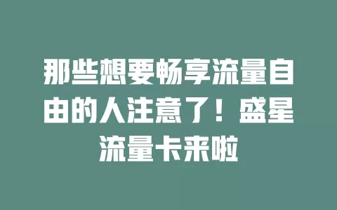 那些想要畅享流量自由的人注意了！盛星流量卡来啦
