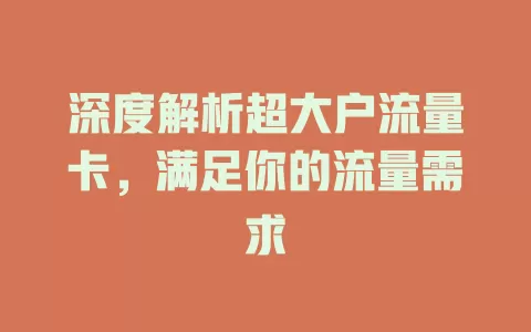 深度解析超大户流量卡，满足你的流量需求