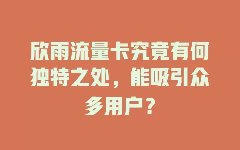 欣雨流量卡究竟有何独特之处，能吸引众多用户？