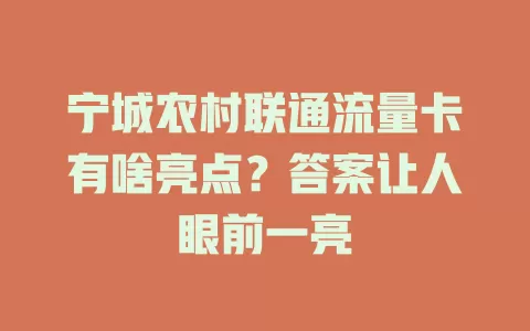 宁城农村联通流量卡有啥亮点？答案让人眼前一亮