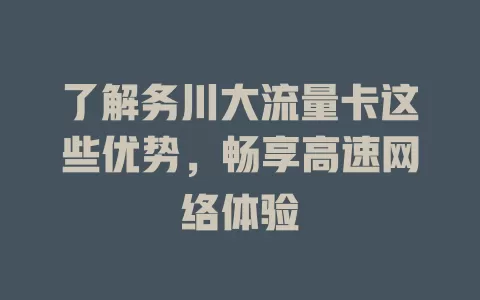 了解务川大流量卡这些优势，畅享高速网络体验