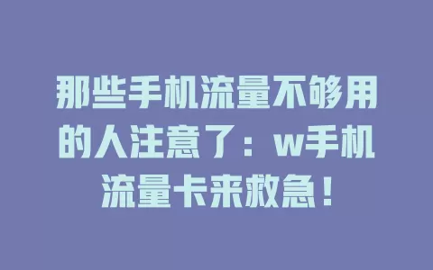 那些手机流量不够用的人注意了：w手机流量卡来救急！