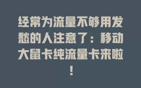 经常为流量不够用发愁的人注意了：移动大鼠卡纯流量卡来啦！