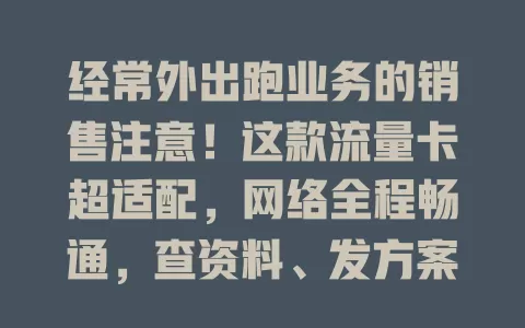 经常外出跑业务的销售注意！这款流量卡超适配，网络全程畅通，查资料、发方案、视频会议轻松应对，业务更高效，事业一路通