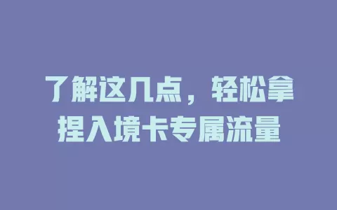 了解这几点，轻松拿捏入境卡专属流量