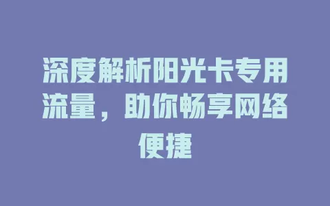 深度解析阳光卡专用流量，助你畅享网络便捷