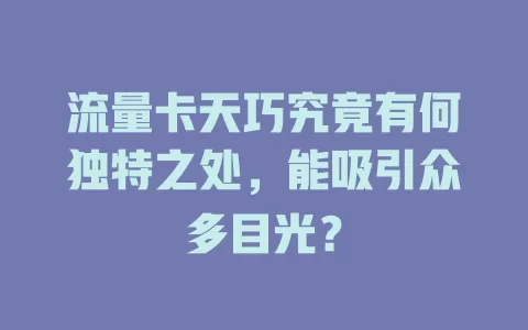 流量卡天巧究竟有何独特之处，能吸引众多目光？