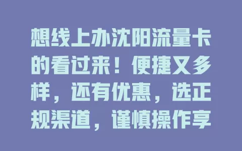 想线上办沈阳流量卡的看过来！便捷又多样，还有优惠，选正规渠道，谨慎操作享网络便利