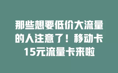 那些想要低价大流量的人注意了！移动卡15元流量卡来啦