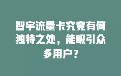 智宇流量卡究竟有何独特之处，能吸引众多用户？