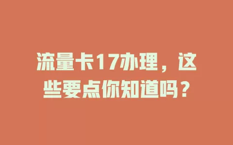 流量卡17办理，这些要点你知道吗？