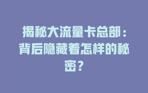 揭秘大流量卡总部：背后隐藏着怎样的秘密？