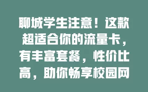 聊城学生注意！这款超适合你的流量卡，有丰富套餐，性价比高，助你畅享校园网络