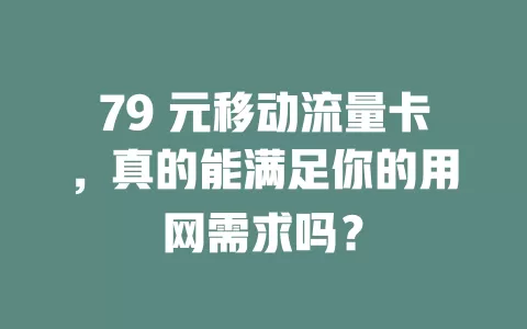 79 元移动流量卡，真的能满足你的用网需求吗？
