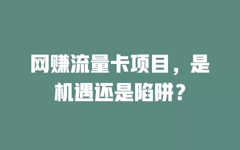 网赚流量卡项目，是机遇还是陷阱？