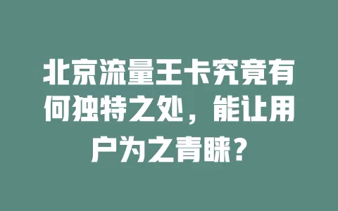 北京流量王卡究竟有何独特之处，能让用户为之青睐？