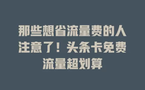 那些想省流量费的人注意了！头条卡免费流量超划算