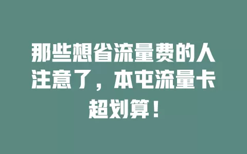 那些想省流量费的人注意了，本屯流量卡超划算！