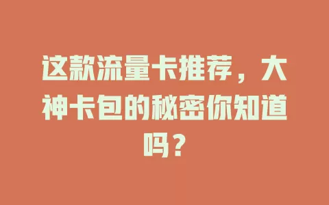 这款流量卡推荐，大神卡包的秘密你知道吗？