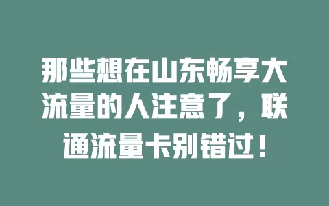 那些想在山东畅享大流量的人注意了，联通流量卡别错过！