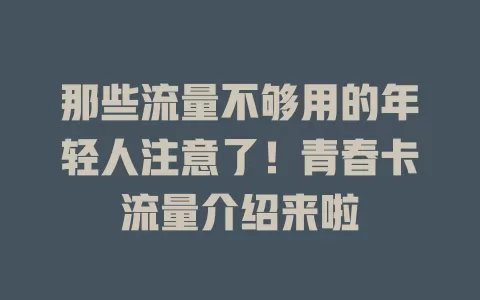 那些流量不够用的年轻人注意了！青春卡流量介绍来啦