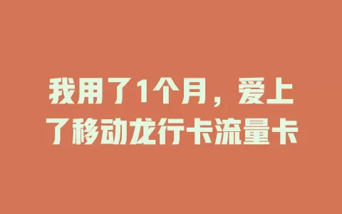 我用了1个月，爱上了移动龙行卡流量卡