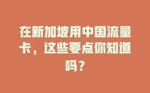 在新加坡用中国流量卡，这些要点你知道吗？