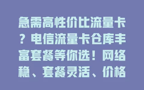 急需高性价比流量卡？电信流量卡仓库丰富套餐等你选！网络稳、套餐灵活、价格优，适配各种需求，让你随时畅连世界