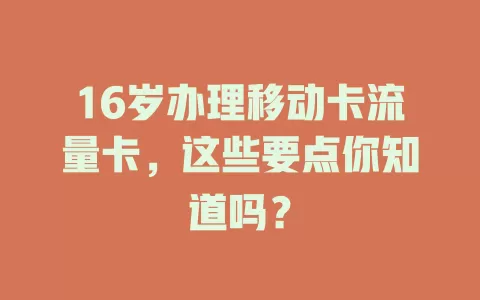 16岁办理移动卡流量卡，这些要点你知道吗？