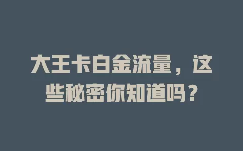 大王卡白金流量，这些秘密你知道吗？