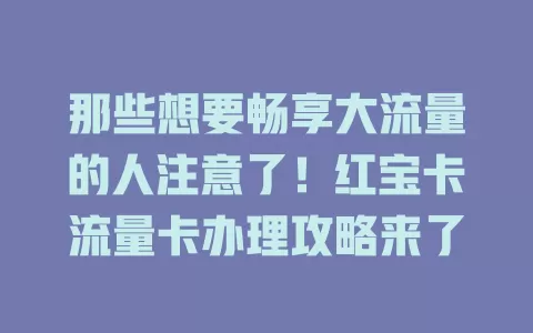 那些想要畅享大流量的人注意了！红宝卡流量卡办理攻略来了