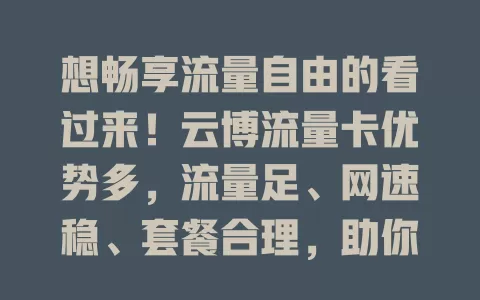 想畅享流量自由的看过来！云博流量卡优势多，流量足、网速稳、套餐合理，助你告别流量烦恼，开启自由之旅