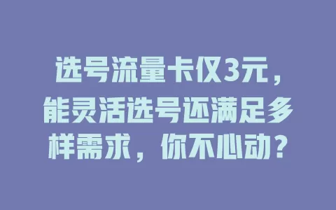 选号流量卡仅3元，能灵活选号还满足多样需求，你不心动？