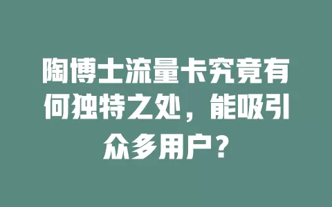 陶博士流量卡究竟有何独特之处，能吸引众多用户？