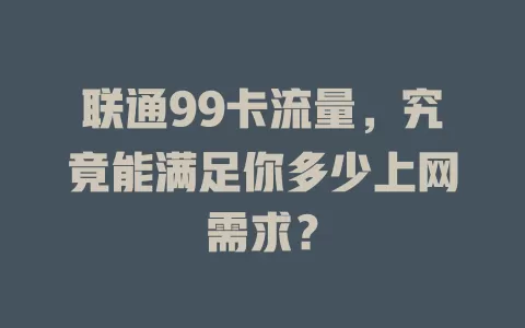 联通99卡流量，究竟能满足你多少上网需求？